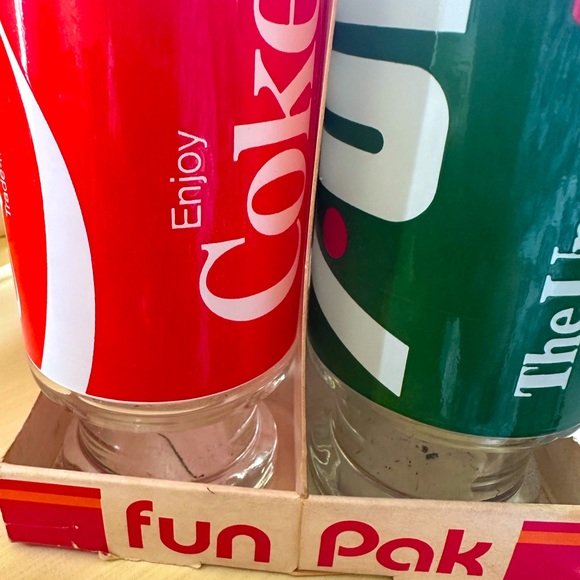 Vintage 70s anchor hocking fun pac Coke 7-Up Pepsi cola drinking glasses